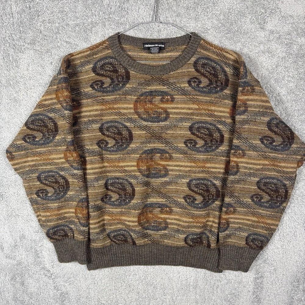 Neiman Marcus Sweater Mens M Pure New Merino Wool Crewneck Vintage Geometric